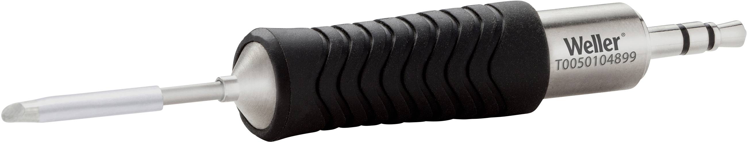 A soldering iron with a black handle and the inscription 'Weller T0050104499', suitable for precise soldering work.