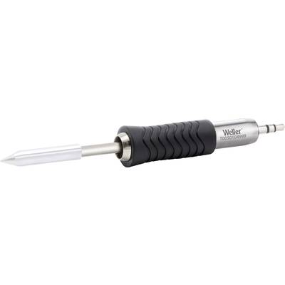 Soldering iron with a black handle and silver tip, 'Weller' logo visible.