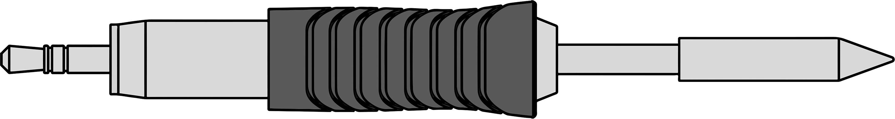 Illustration of a jack plug. On the left, the plug body, on the right the shaft with a tip. Used for audio devices.
