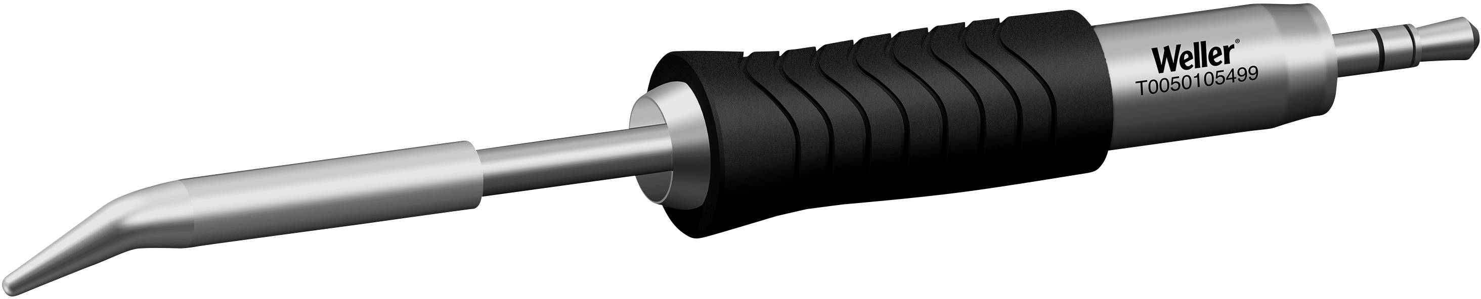 A soldering iron with an ergonomic handle and curved tip, brand 'Weller', model number 'T0050105899', for soldering work.