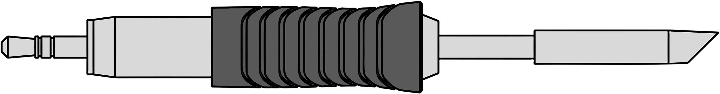 Illustration of a mono jack plug in silver and black; shows an isolated handle and a metal connector without a cable.