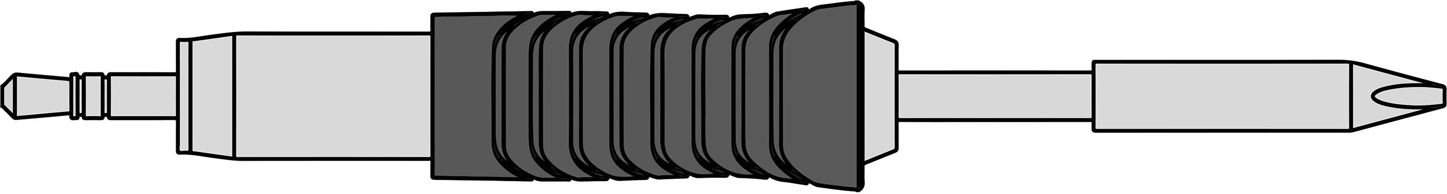 Illustration of a jack plug with a knurled grip, side view, typically used in audio connections.