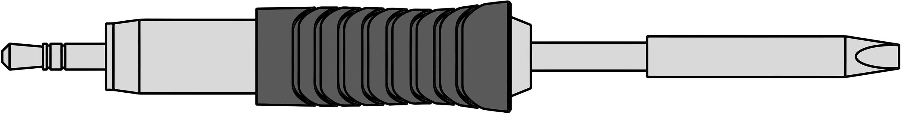 Illustration of a 3.5 mm jack plug with a black plastic housing for audio device connections.