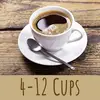 White coffee cup on wooden-coloured table. Text underneath: '4-12 Cups'.