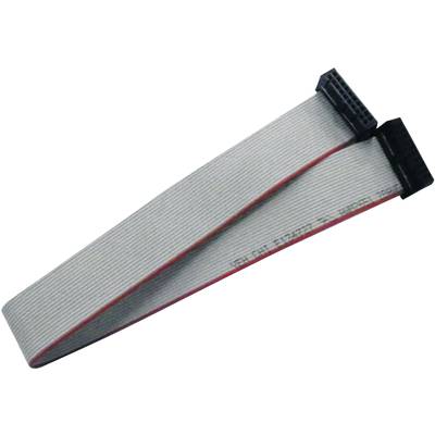 A grey flat ribbon cable with two black connectors, often used for internal connections in electronic devices.