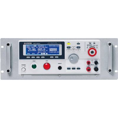 An electronic testing device with a digital display and control buttons shows 'PASS'. Used for voltage and frequency measurement.