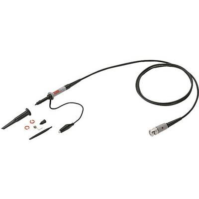 Oscilloscope probe with cable and various attachments, including crocodile clip and connection accessories.