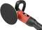 'Red electric sander with black sanding pad and ergonomic handle, suitable for surface treatment and polishing.'