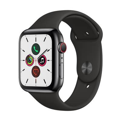 Apple Watch Series 5 GPS + Cellular 44 mm Stainless steel Black Sports strap Black 