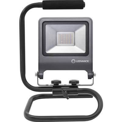A portable LED floodlight by Ledvance with a rectangular frame and black handle, suitable for outdoor areas and construction sites.