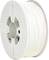 White filament spool for 3D printer with plastic wire, photographed from the side.