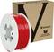 3D printer filament by Verbatim, in luminous red, on a spool in front of a brown, brand-labelled cardboard box.