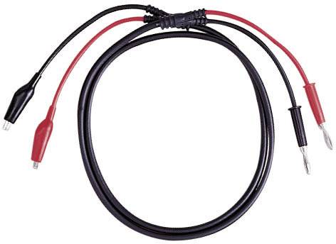 'A pair of test leads, one black, one red, with crocodile clips at one end and metal tips at the other end.'