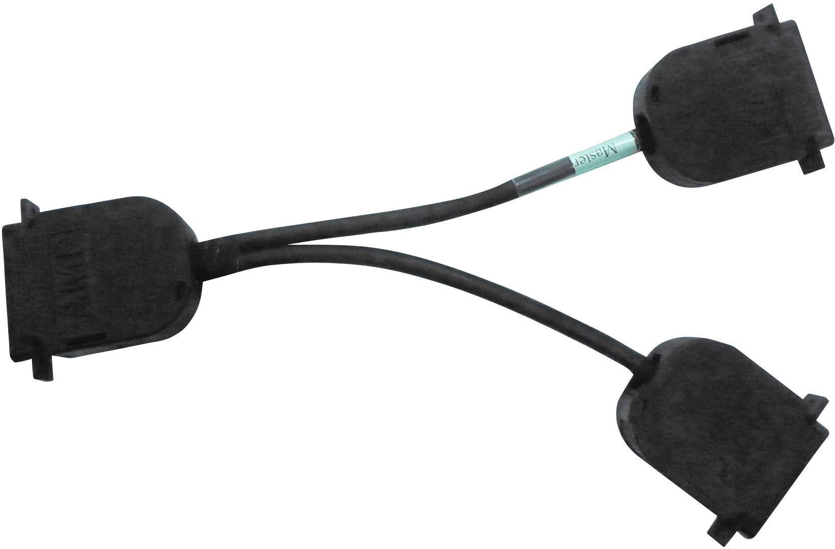 Y-cable with three connectors for distributing power or data. Primary purpose: connecting multiple devices to a single source.