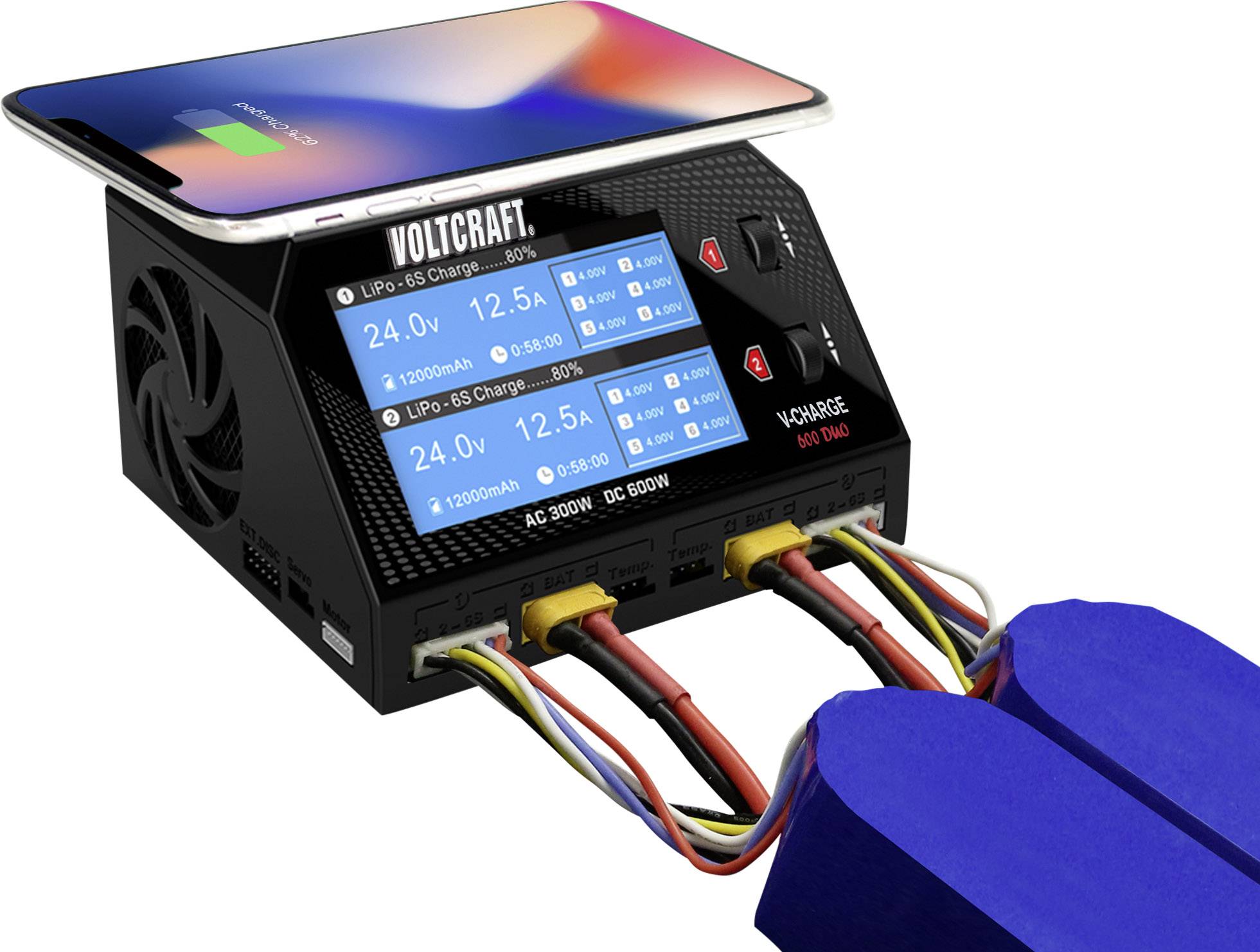 VOLTCRAFT V-Charge 600 DUO Scale model battery charger 16 A LiPolymer, LiHV, Li-ion, LiFePO, NiMH, NiCd, Lead-acid-7