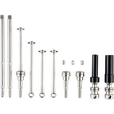 Several metal rods and connecting pieces in various sizes and shapes, arranged in a line on a white background.