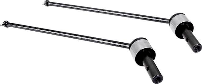 Two black metal rods with cylindrical end pieces are lying parallel to each other.