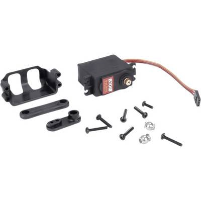 Servomotor Set with motor, mounting parts, screws and cables. Suitable for RC models or robotics applications.