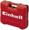 Red tool case with 'Einhell' written in white, robust design, top carry handle, ideal for transporting tools.