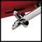 Close-up of a tin opener positioned on a red tin. The silver mechanism is centrally positioned in the image.