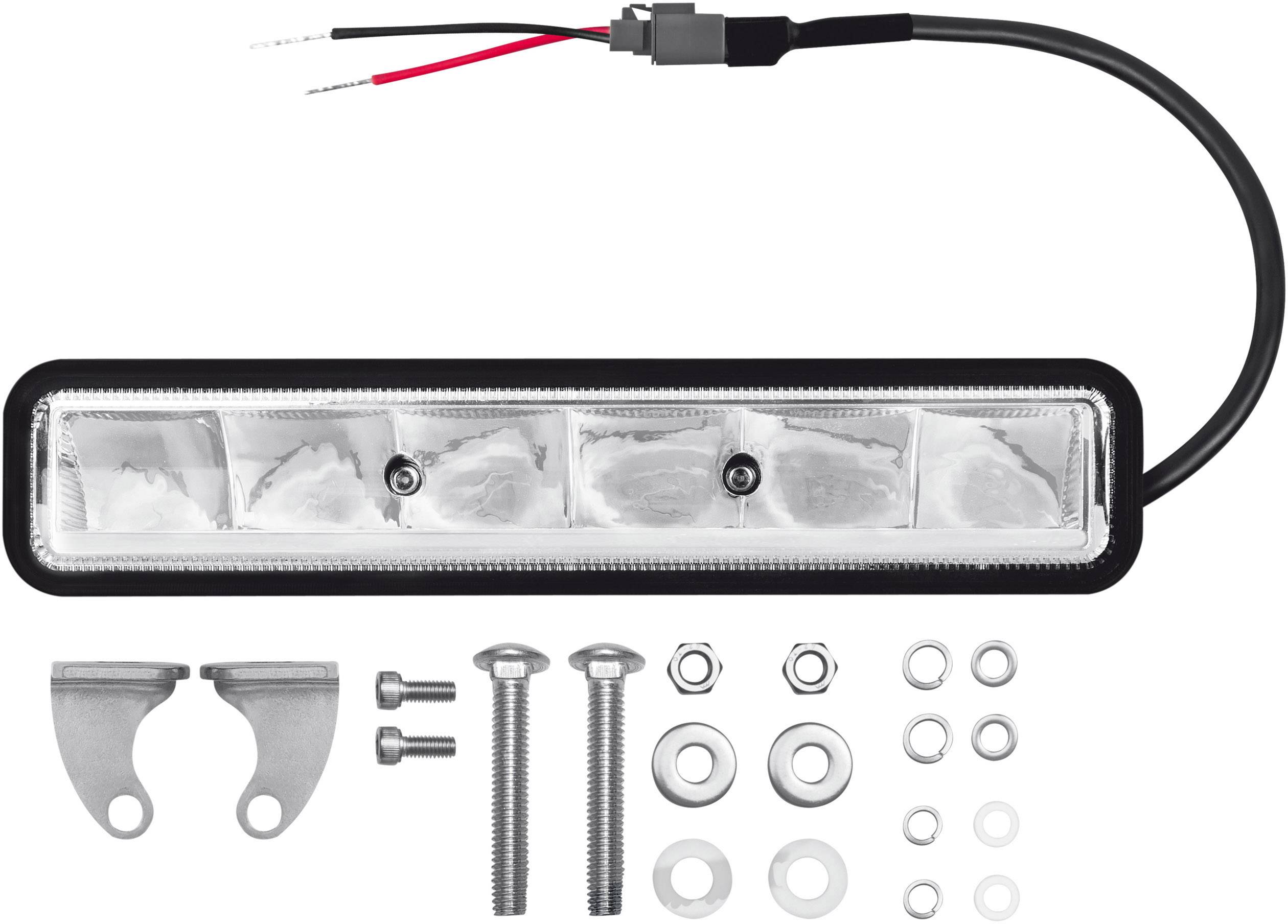 LED light strip with cable and mounting materials, including screws, nuts and washers, for installation.
