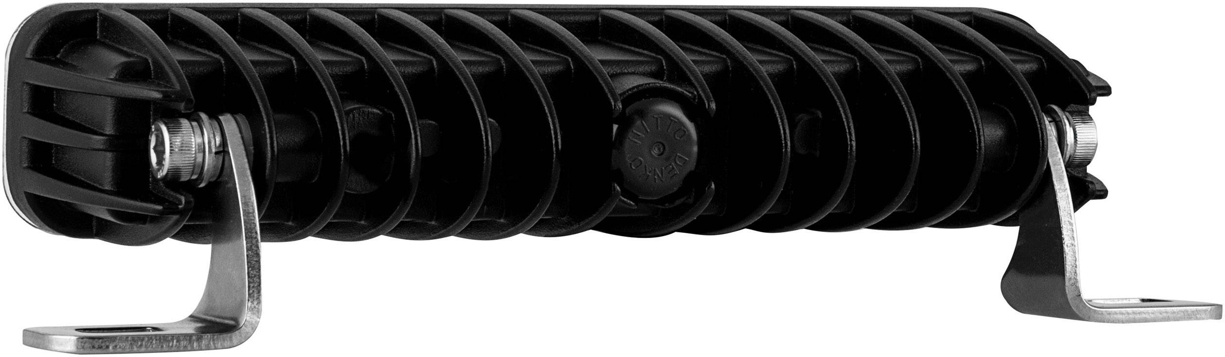 Black, cylindrical aspect emitter with multiple vanes and two metal mountings at the ends.