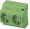 Double green socket for mounting in control cabinet. Suitable for electrical applications in industrial environments.