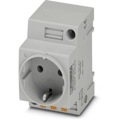 'Grey protective contact socket LOCC-PT by Phoenix Contact, 16 A, 250 V, with protective earth conductor and CE marking.'