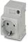 'Grey wall socket with CE mark, suitable for 250V and 16A; shows earthing, phase and neutral wire connections.'