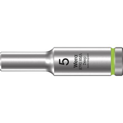 A Wera Hex Socket, size 5, model 8790 HMA, suitable for non-impact applications, with a silver finish and green ring.