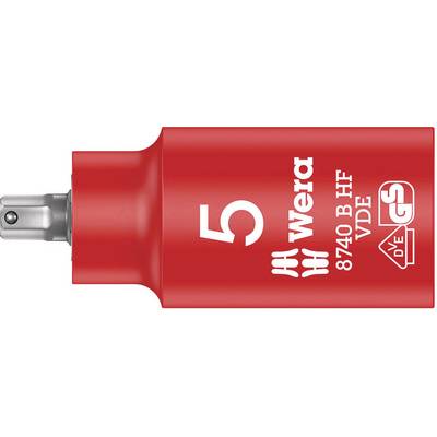 Red VDE insulated hex socket wrench, size 5, by Wera, model 8740 B HF VDE, with safety certification seal.