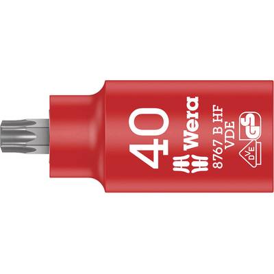 Wera 8767 B HF Red Bit with Grey Tip, suitable for electrical tools, with GS and VDE certifications on the sleeve.