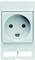 A white socket in the European style, rectangular in shape with two round holes and an earthing hole.