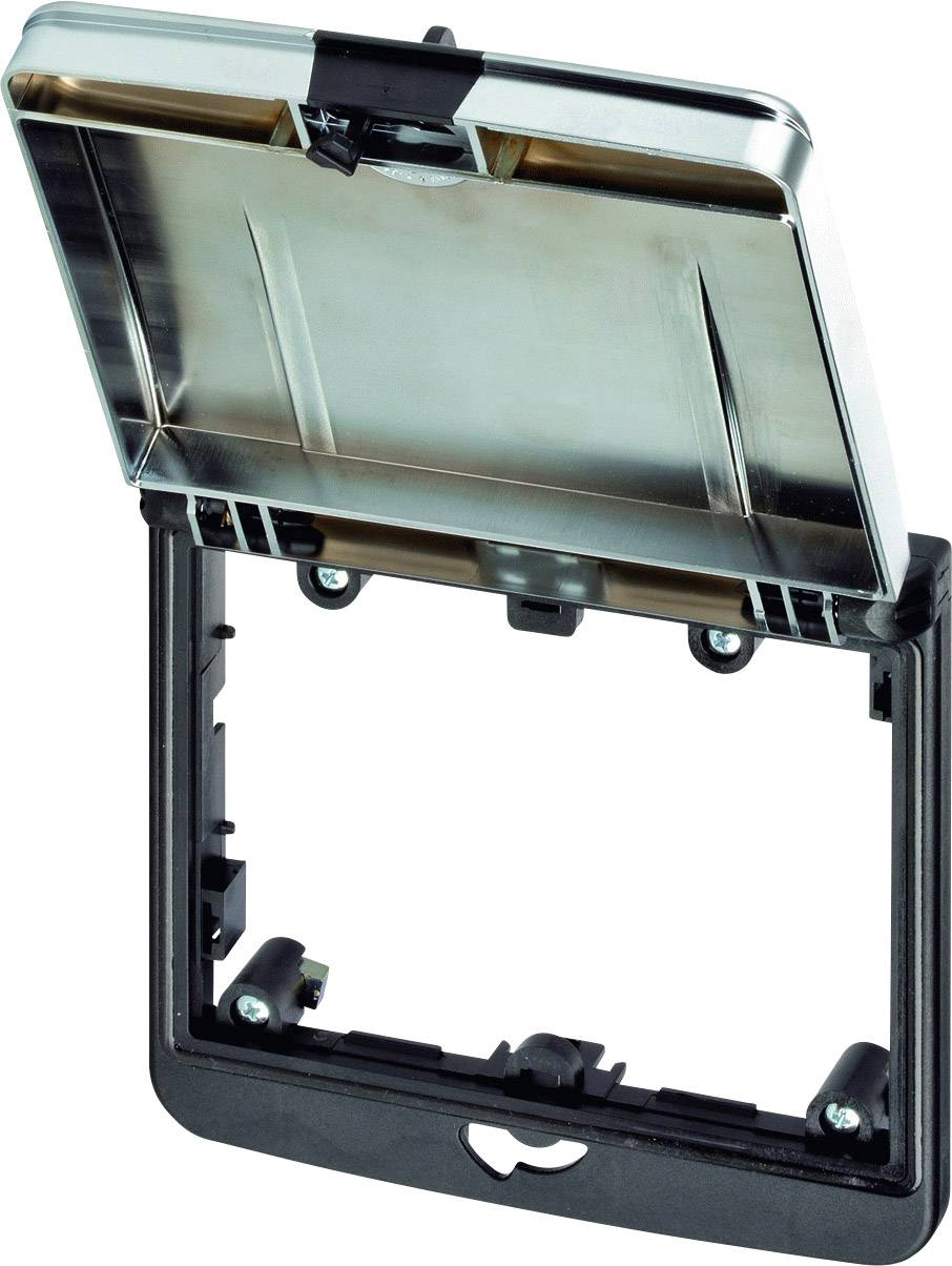 Open plastic socket cover frame, providing access to electrical connections. Ideal for indoor use.