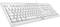 White computer keyboard with standard key layout. Contains function keys, numeric keypad, and additional multimedia keys at the top.
