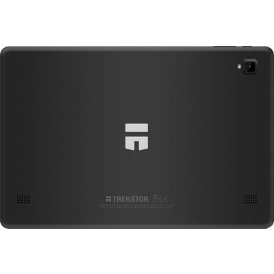 'Back of a black tablet with the Trekstor logo in the centre and a camera in the top right corner.'