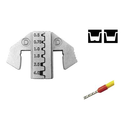 A silver measuring tool with a scale from 0.5 to 4.0. On the right, a symbol for crimp connections and an isolated crimp clamp.