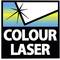 A logo with the words 'COLOUR LASER' underneath, in white text on a black background, with a stylised lightning bolt and colourful stripes at the top.