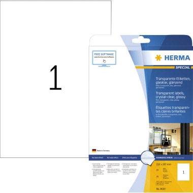 Herma 8020 Label film 210 x 297 mm Film, glossy Transparent 25 pc(s) Permanent adhesive Laser printer, Copier, Laser, colour, Colour copier