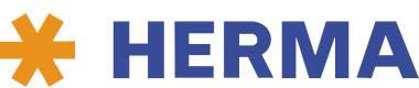 Company logo for HERMA: An orange star symbol to the left of the blue word 'HERMA'.
