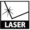 Symbolic warning sign with a stylised laser beam and the word 'LASER' underneath.
