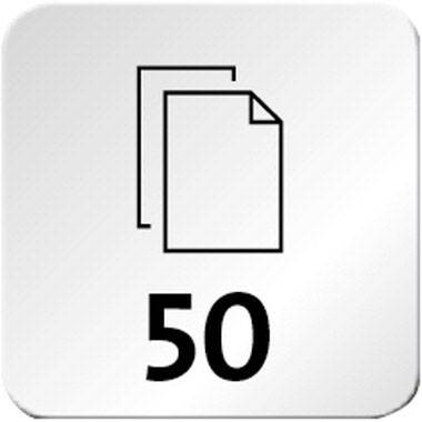 'Symbol of a stack of paper with the number 50 underneath.'