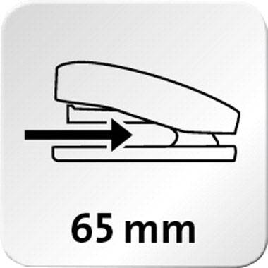 The '65 mm' symbol shows an arrow beneath a stapler, indicating an insertion depth of 65 millimetres.