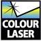 'Colour Laser' logo in black with colourful stripes in the background and a stylised light beam; suggests colour laser printing.