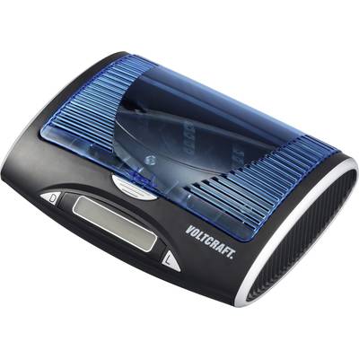 A digital car inverter by Voltcraft with a blue plastic casing and display.