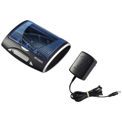 Compact vacuum cleaner with blue filter and mains plug. Ideal for small cleaning tasks in car or home.