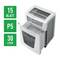 The paper shredder shows an open drawer with shredded paper. On the left side are '15 sheets', 'P5', '30 litres'.