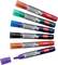 Six coloured felt-tip pens with the inscription 'Liquid Ink Drywipe Marker'. The colours are green, red, blue, black, orange and purple.