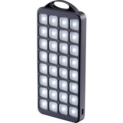 Portable LED light with 28 bright, square lamps; black casing and handle on top. Ideal for mobile illumination.