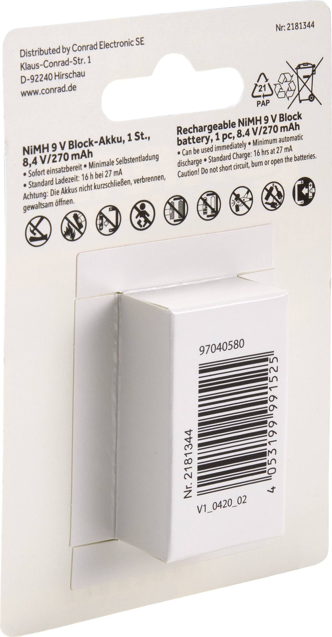 Conrad energy Endurance 6LR61 9 V / PP3 battery (rechargeable) NiMH 270 mAh 1 pc(s)-1